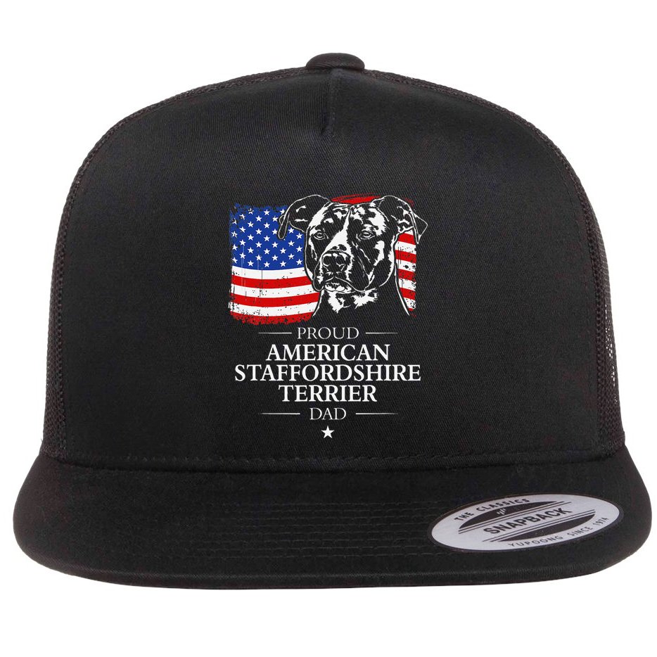 Proud American Staffordshire Terrier Dad American Flag Dog Flat Bill Trucker Hat