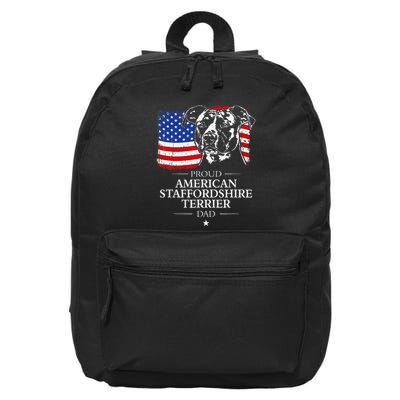 Proud American Staffordshire Terrier Dad American Flag Dog 16 in Basic Backpack