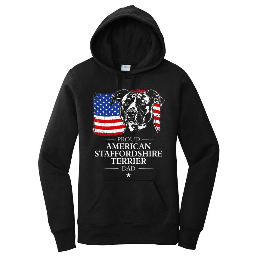 Proud American Staffordshire Terrier Dad American Flag Dog Women's Pullover Hoodie