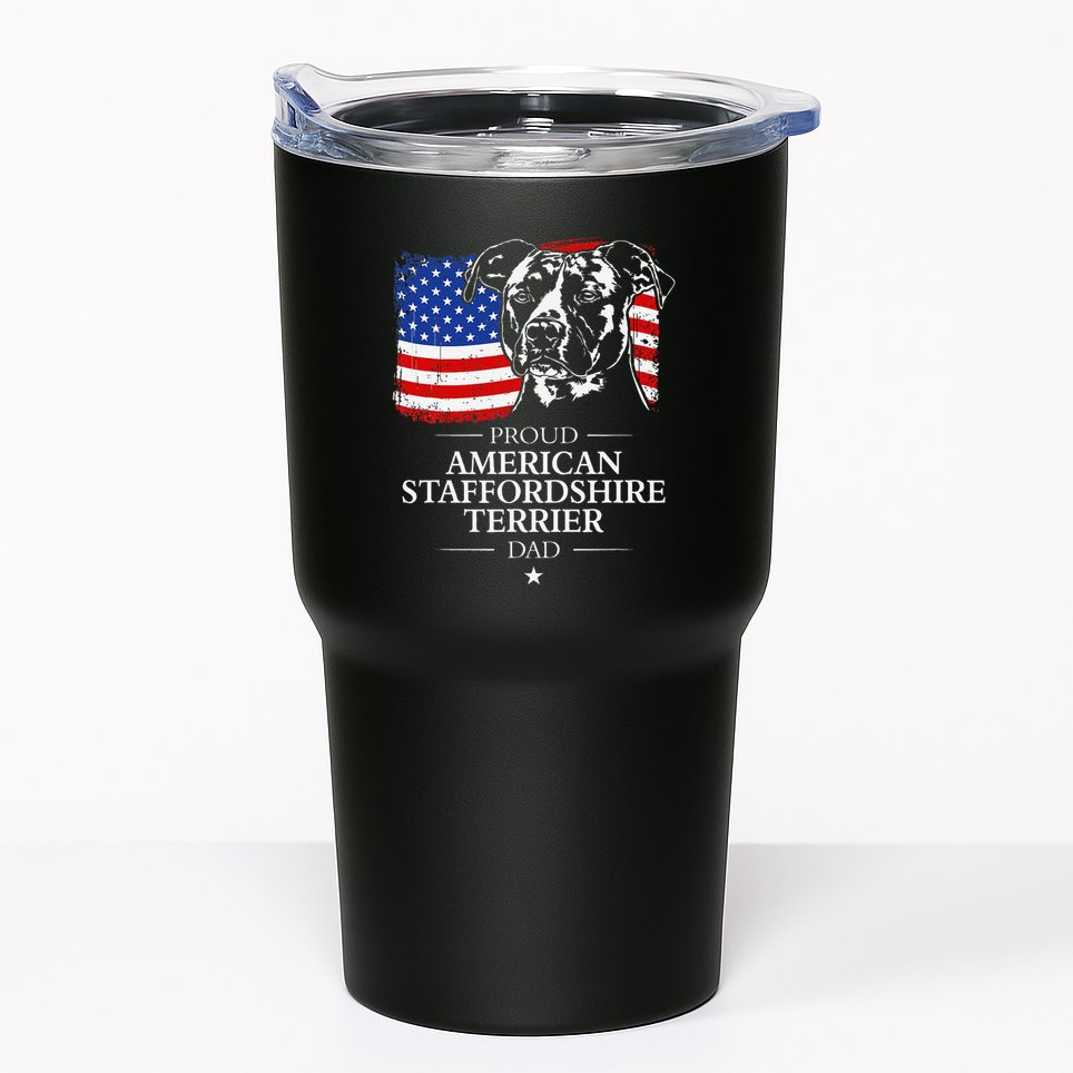 Proud American Staffordshire Terrier Dad American Flag Dog Tumbler