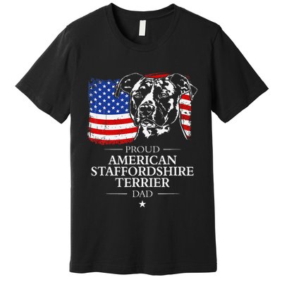 Proud American Staffordshire Terrier Dad American Flag Dog Premium T-Shirt