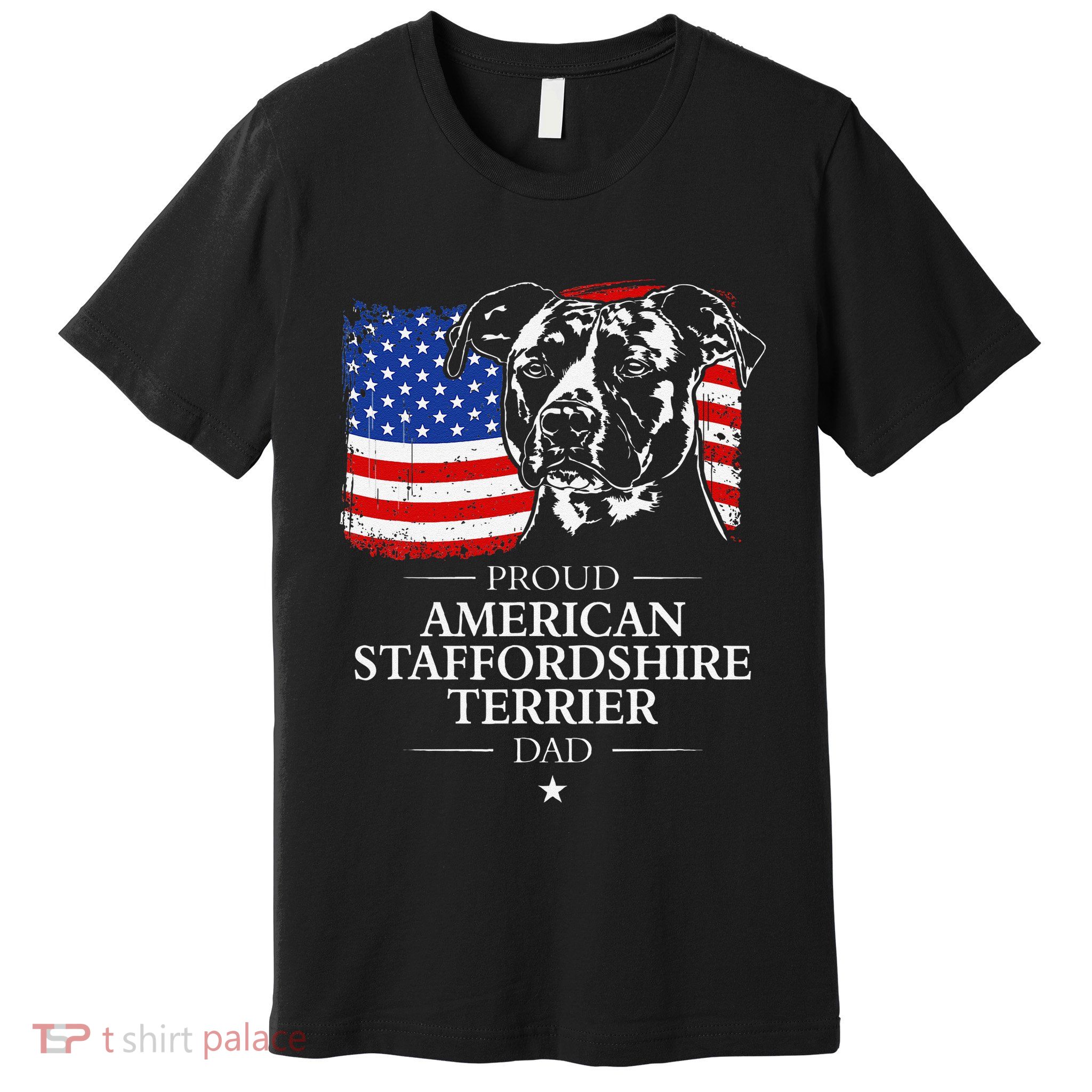 Proud American Staffordshire Terrier Dad American Flag Dog Premium T-Shirt