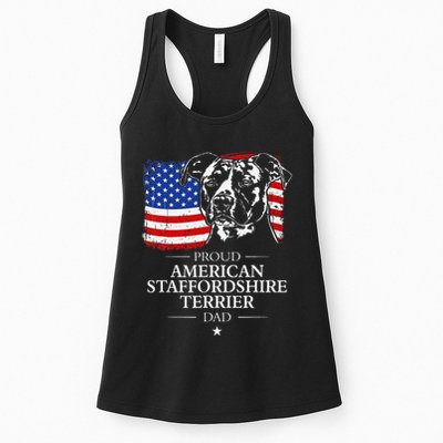 Proud American Staffordshire Terrier Dad American Flag Dog Womens Tank Top
