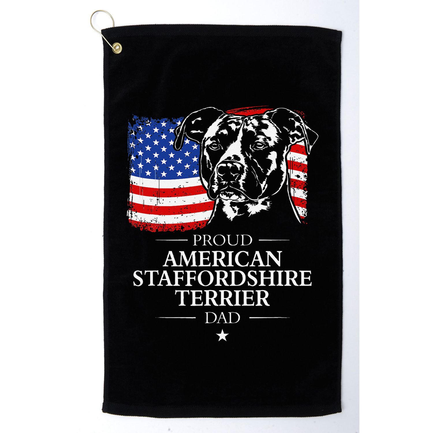 Proud American Staffordshire Terrier Dad American Flag Dog Golf Towel