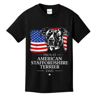 Proud American Staffordshire Terrier Dad American Flag Dog Kids T-Shirt