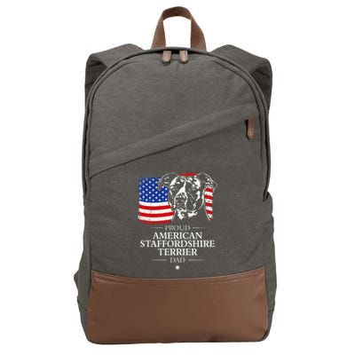 Proud American Staffordshire Terrier Dad American Flag Dog Cotton Canvas Backpack