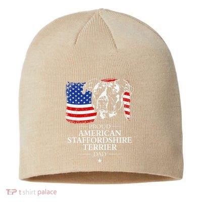 Proud American Staffordshire Terrier Dad American Flag Dog Sustainable Beanie
