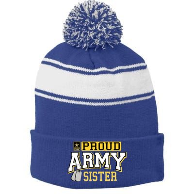 Proud Army Sister Gift Military Pride Gift Stripe Pom Pom Beanie