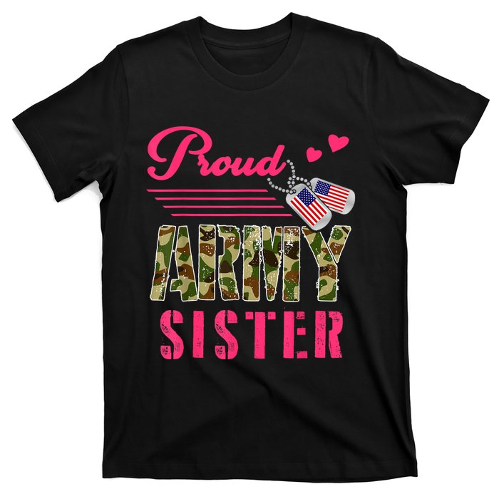 Proud Army Sister Military Camo Dog Tag Best Friend Solider T-Shirt