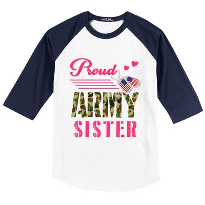 Proud Army Sister Military Camo Dog Tag Best Friend Solider Baseball Sleeve Shirt