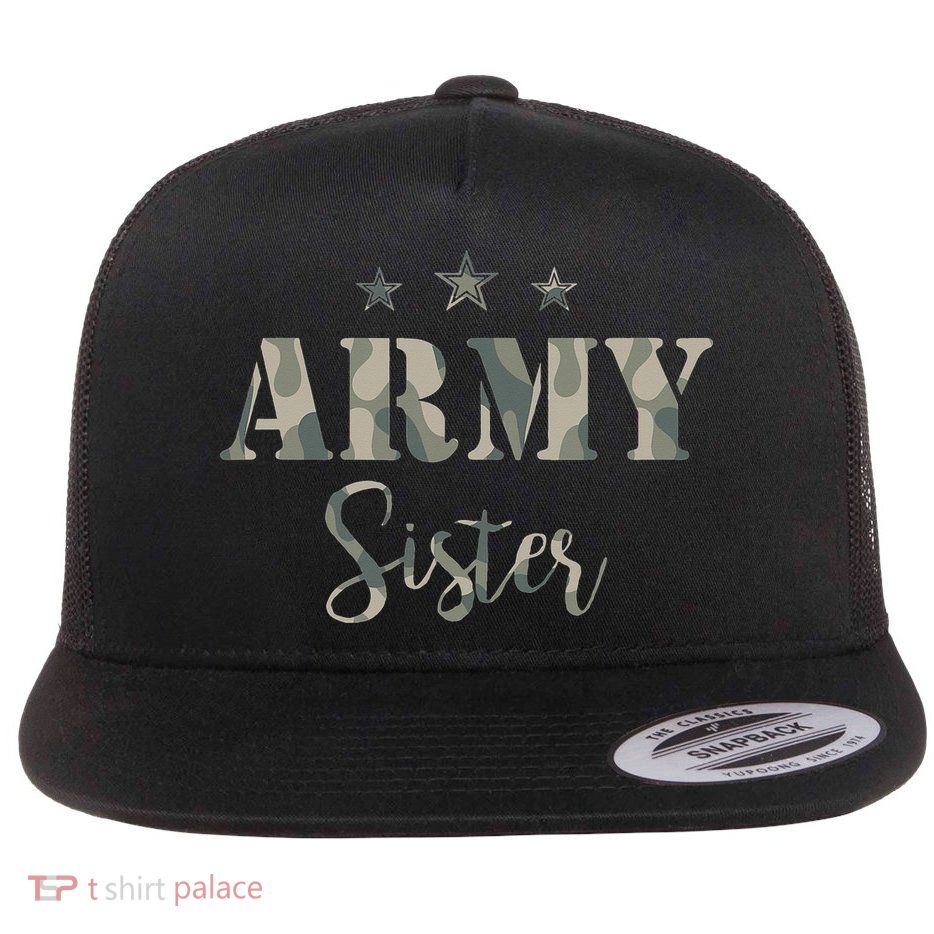 Proud Army Sister Camouflage Army Sister Flat Bill Trucker Hat