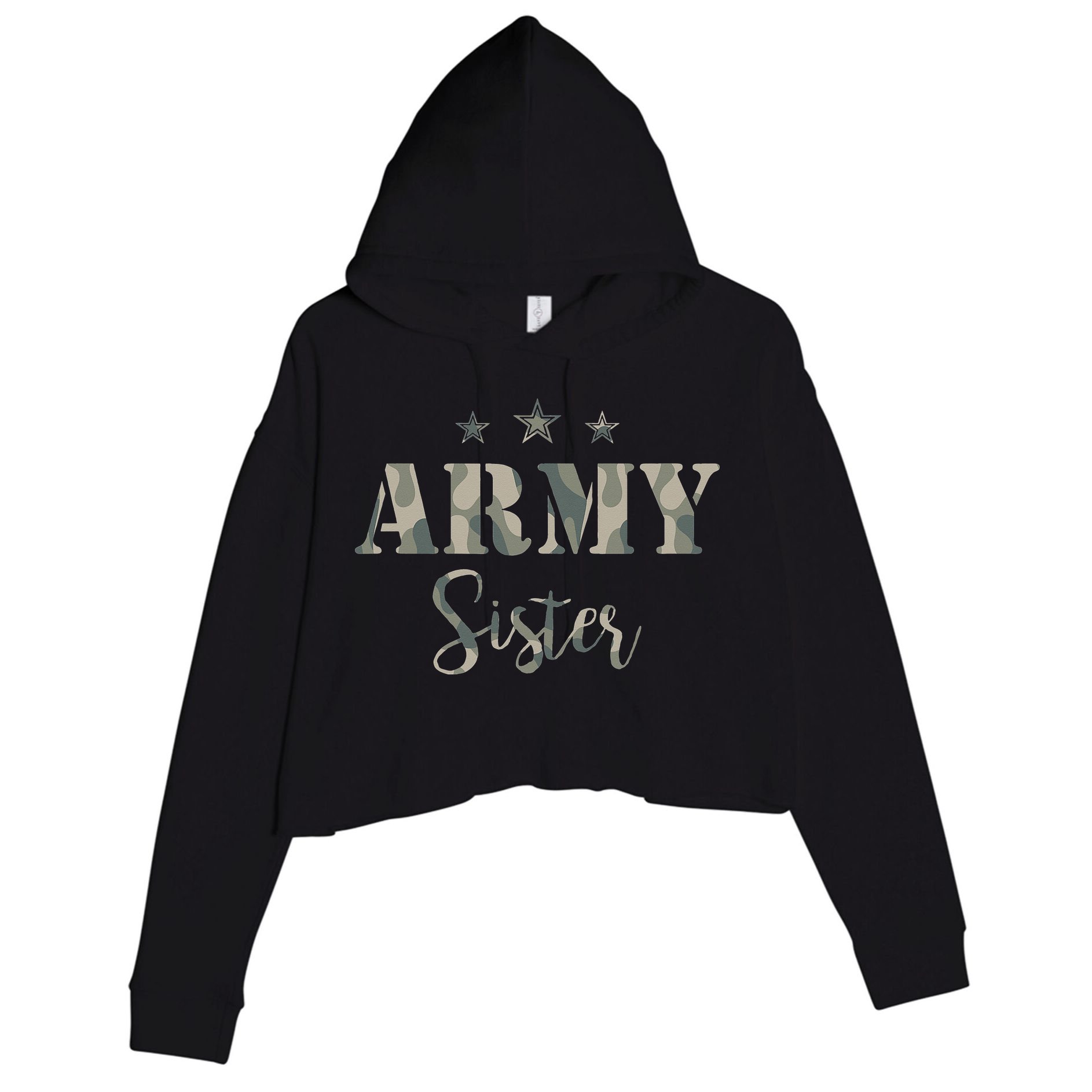 Proud Army Sister Camouflage Army Sister Crop Fleece Hoodie