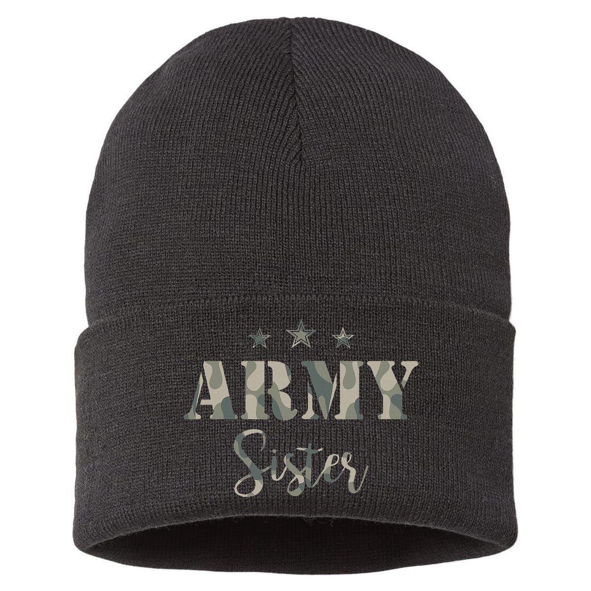 Proud Army Sister Camouflage Army Sister Sustainable Knit Beanie