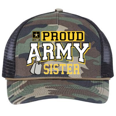 Proud Army Sister Gift Military Pride Gift Retro Rope Trucker Hat Cap