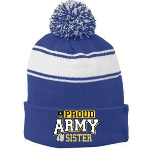 Proud Army Sister Gift Military Pride Gift Stripe Pom Pom Beanie