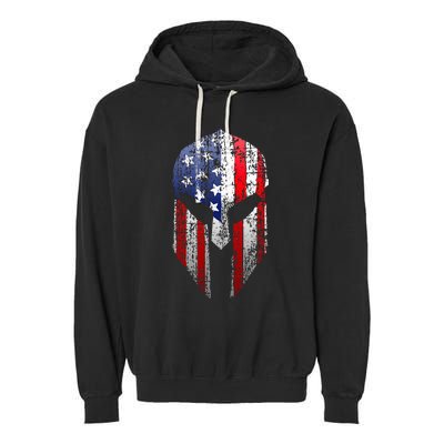 Patriotic American Spartan Warrior Usa Flag Helmet Garment-Dyed Fleece Hoodie