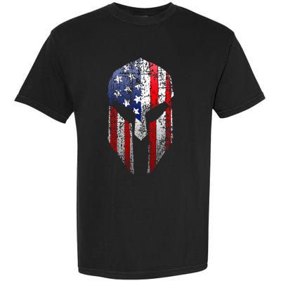 Patriotic American Spartan Warrior Usa Flag Helmet Garment-Dyed Heavyweight T-Shirt