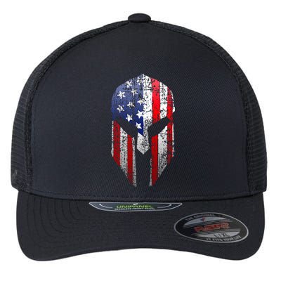 Patriotic American Spartan Warrior Usa Flag Helmet Flexfit Unipanel Trucker Cap