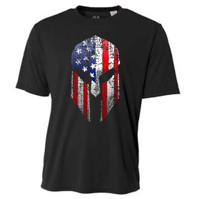 Patriotic American Spartan Warrior Usa Flag Helmet Cooling Performance Crew T-Shirt