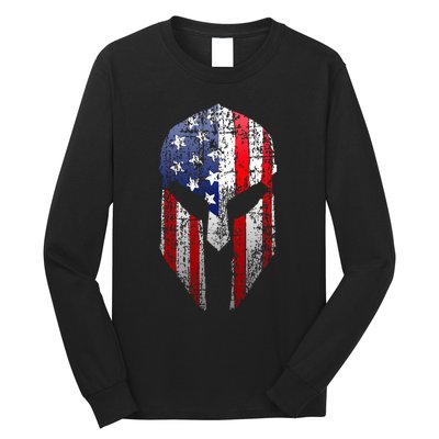 Patriotic American Spartan Warrior Usa Flag Helmet Long Sleeve Shirt