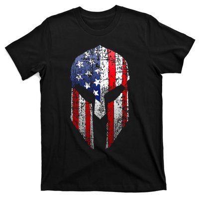 Patriotic American Spartan Warrior Usa Flag Helmet T-Shirt