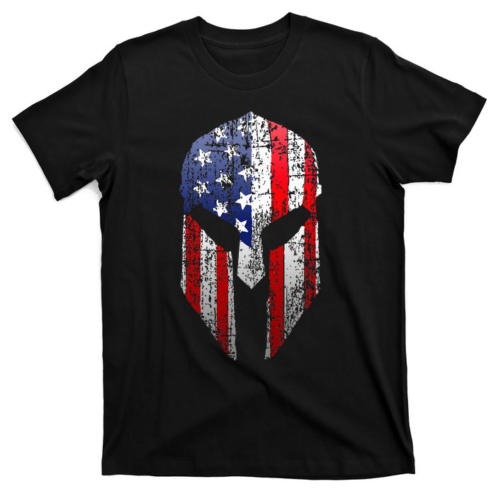 Patriotic American Spartan Warrior Usa Flag Helmet T-Shirt