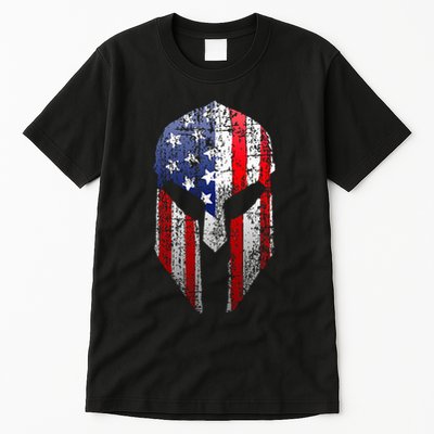 Patriotic American Spartan Warrior Usa Flag Helmet Tall T-Shirt