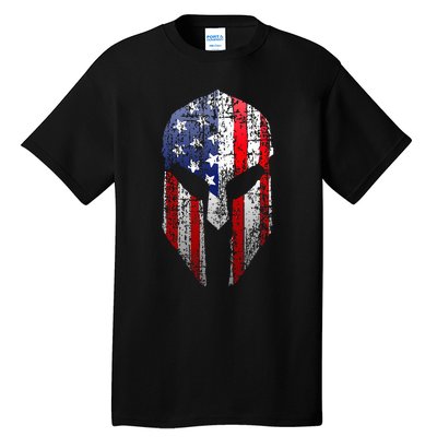 Patriotic American Spartan Warrior Usa Flag Helmet Tall T-Shirt