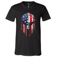 Patriotic American Spartan Warrior Usa Flag Helmet V-Neck T-Shirt