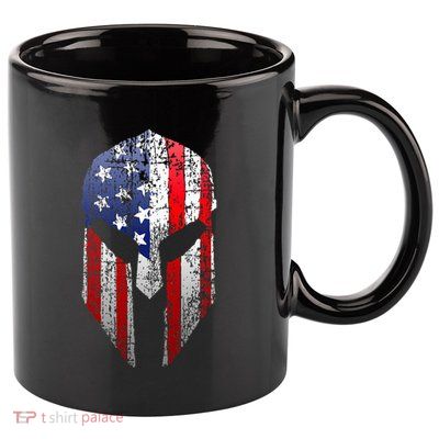 Patriotic American Spartan Warrior Usa Flag Helmet 11oz C Handle Ceramic Mug