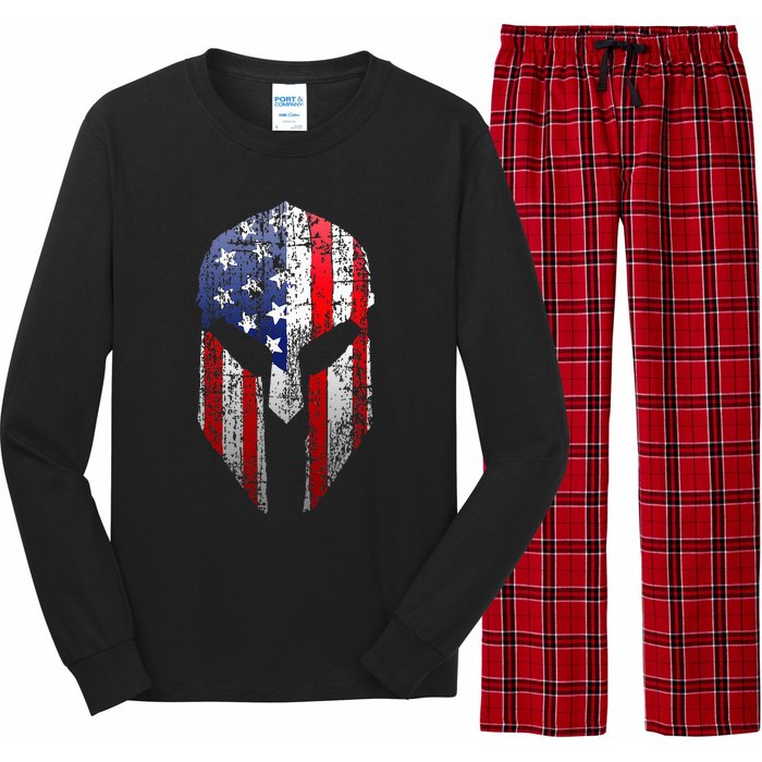 Patriotic American Spartan Warrior Usa Flag Helmet Long Sleeve Pajama Set