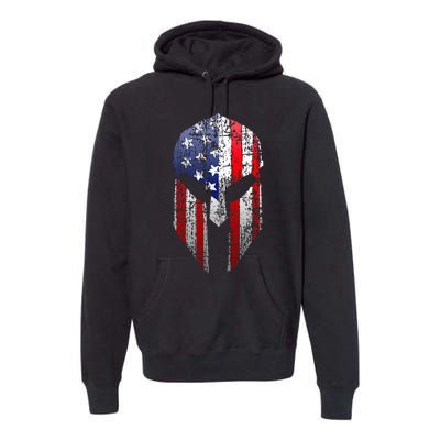 Patriotic American Spartan Warrior Usa Flag Helmet Premium Hoodie