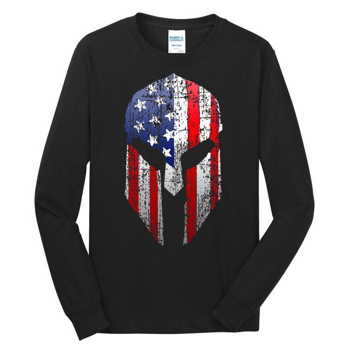 Patriotic American Spartan Warrior Usa Flag Helmet Tall Long Sleeve T-Shirt