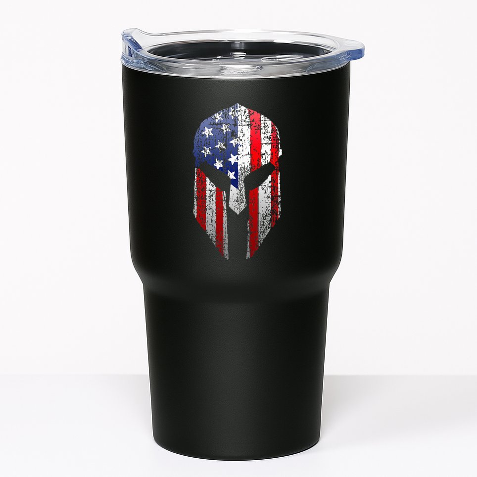 Patriotic American Spartan Warrior Usa Flag Helmet Tumbler