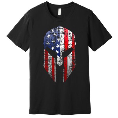 Patriotic American Spartan Warrior Usa Flag Helmet Premium T-Shirt