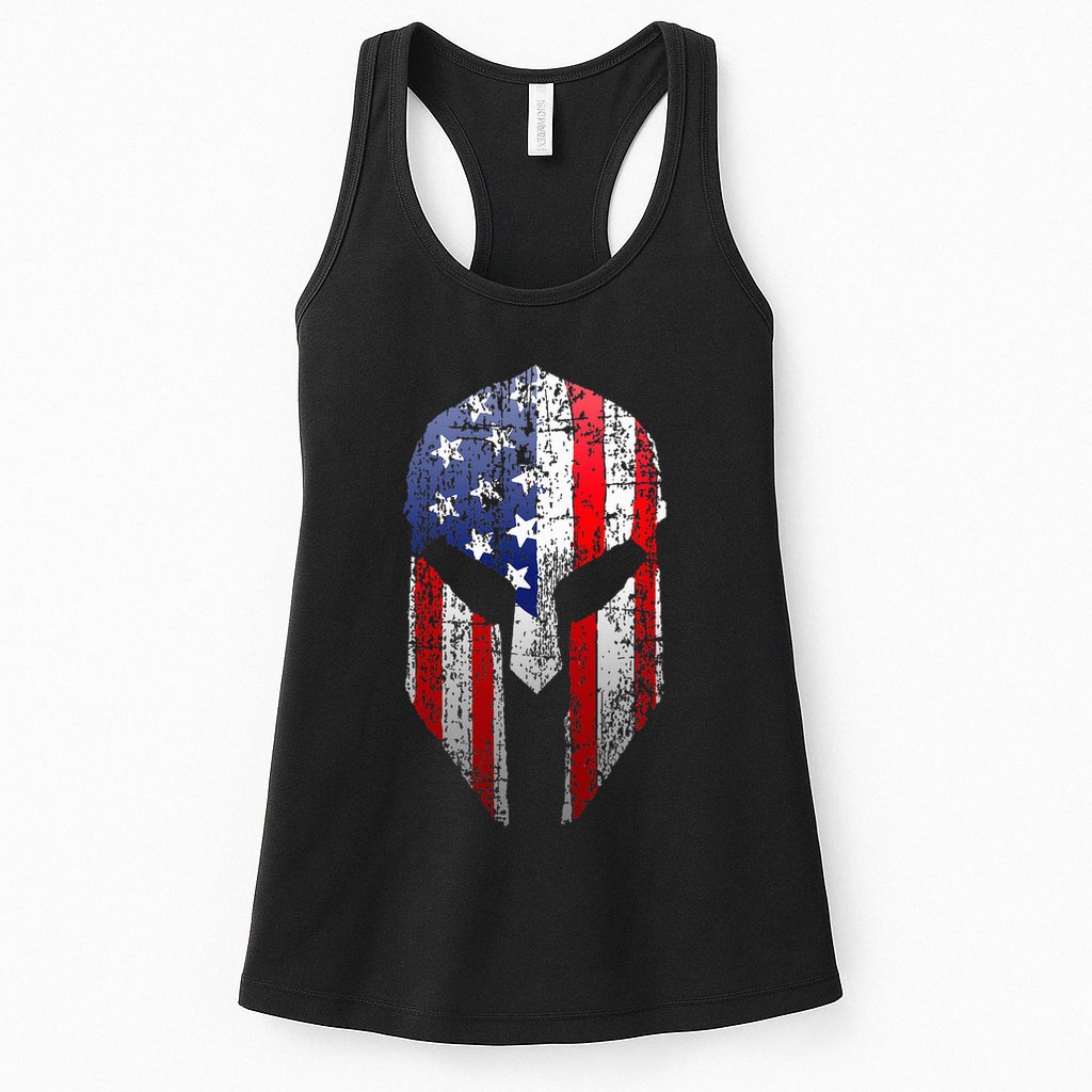 Patriotic American Spartan Warrior Usa Flag Helmet Womens Tank Top