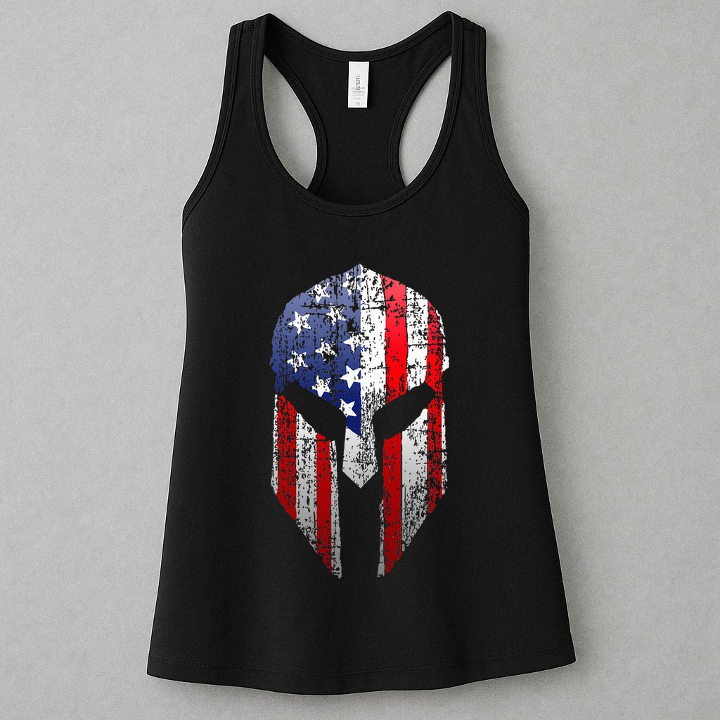 Patriotic American Spartan Warrior Usa Flag Helmet Womens Tank Top