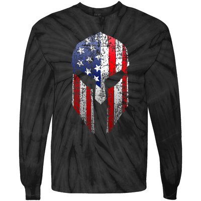 Patriotic American Spartan Warrior Usa Flag Helmet Tie-Dye Long Sleeve Shirt