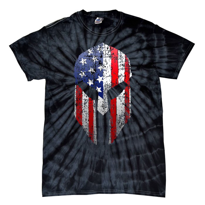 Patriotic American Spartan Warrior Usa Flag Helmet Tie-Dye T-Shirt