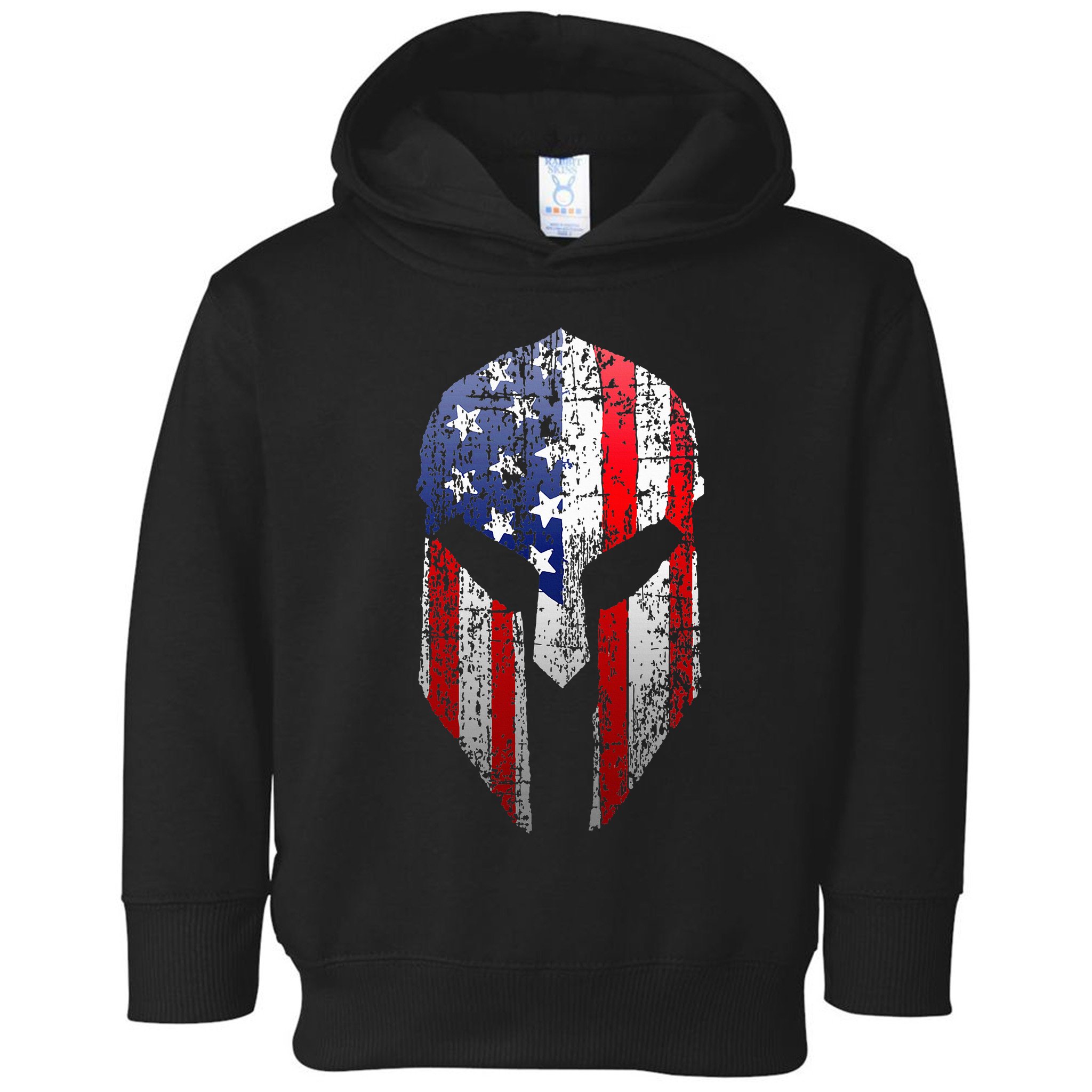 Patriotic American Spartan Warrior Usa Flag Helmet Toddler Hoodie