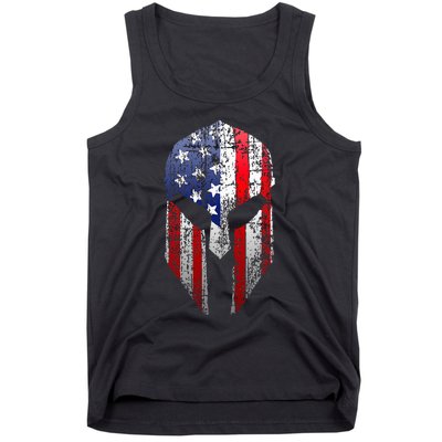 Patriotic American Spartan Warrior Usa Flag Helmet Tank Top