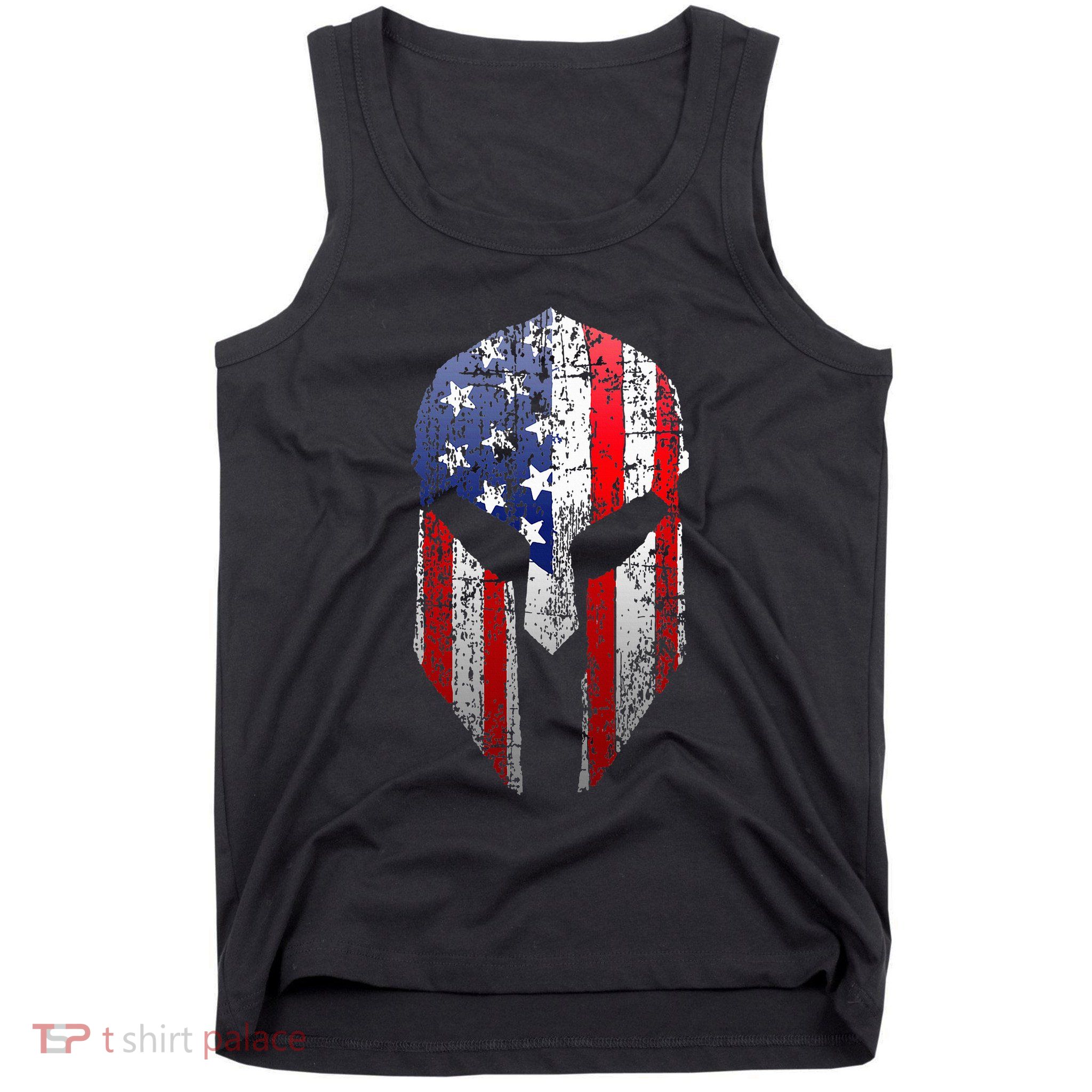 Patriotic American Spartan Warrior Usa Flag Helmet Tank Top