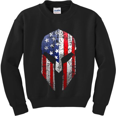 Patriotic American Spartan Warrior Usa Flag Helmet Kids Sweatshirt