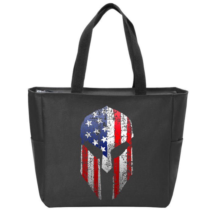 Patriotic American Spartan Warrior Usa Flag Helmet Zip Tote Bag