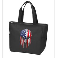 Patriotic American Spartan Warrior Usa Flag Helmet Zip Tote Bag