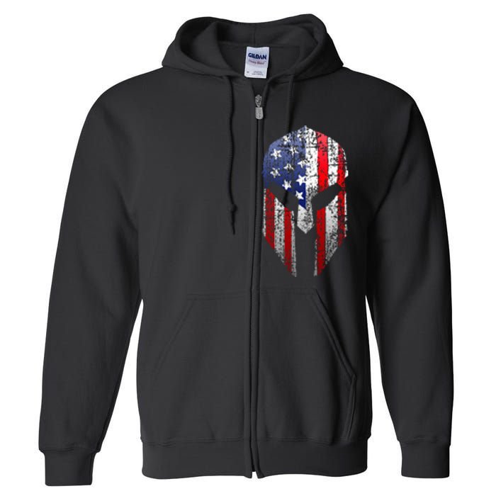 Patriotic American Spartan Warrior Usa Flag Helmet Full Zip Hoodie