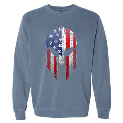 Patriotic American Spartan Warrior Usa Flag Helmet Garment-Dyed Sweatshirt