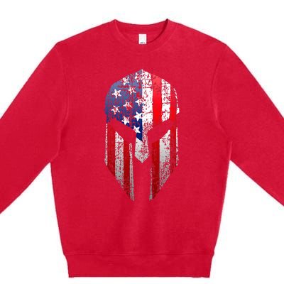 Patriotic American Spartan Warrior Usa Flag Helmet Premium Crewneck Sweatshirt