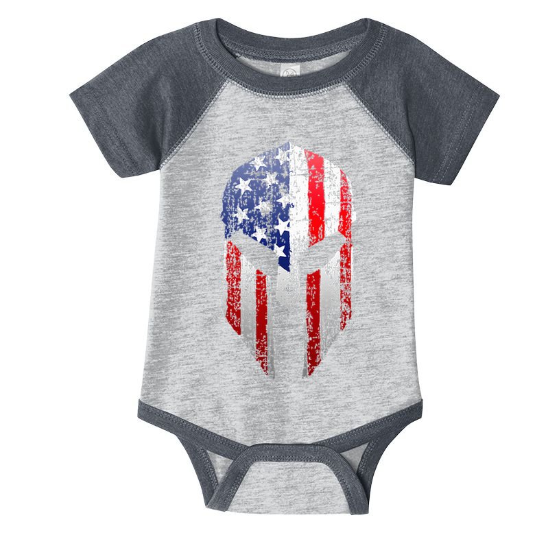 Patriotic American Spartan Warrior Usa Flag Helmet Infant Baby Jersey Bodysuit