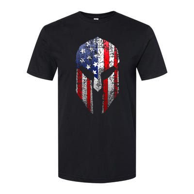 Patriotic American Spartan Warrior Usa Flag Helmet Softstyle CVC T-Shirt